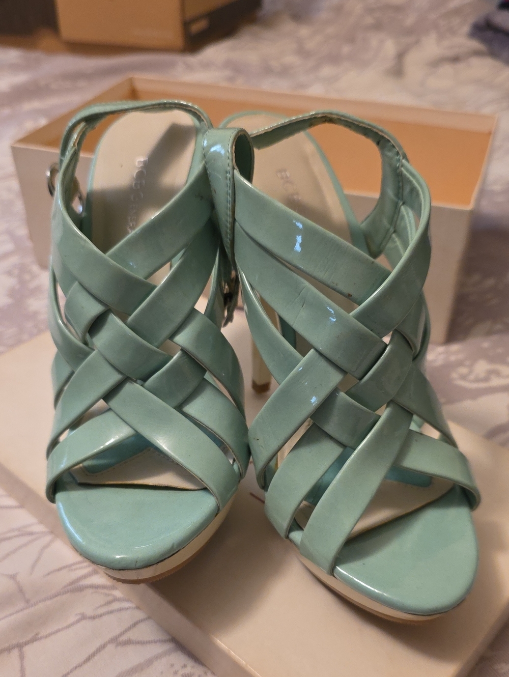 BCBGeneration, Woven Strappy High Heel Sandals - Mint Green